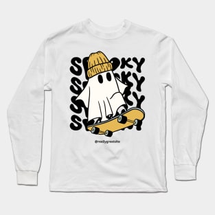 Ghastly Grind: Ghost Skating Halloween Long Sleeve T-Shirt